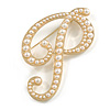 'P' Large Gold Plated White Faux Pearl Letter P Alphabet Initial Brooch Personalised Jewellery Gift - 65mm Tall