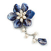 55mm D/Blue Shell and Freshwater Pearls Chain with Charms Asymmetric Flower Brooch/Slight Variation In Colour/Size/Shape/Natural Irregularities