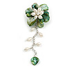 50mm D/Green Shell and Freshwater Pearls Chain with Charms Asymmetric Flower Brooch/Slight Variation In Colour/Size/Shape/Natural Irregularities