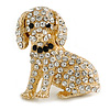 Clear Crystal Puppy Dog Brooch In Silver Tone - 35mm Tall