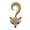 Clear Crystal Fox Brooch In Gold Tone Metal - 50mm Long