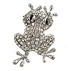 Small Clear Crystal Frog Brooch in Silver Tone - 38mm Long