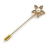 Clear Crystal White Pearl Daisy Flower Lapel, Hat, Suit, Tuxedo, Collar, Scarf, Coat Stick Brooch Pin in Gold Tone - 65mm L