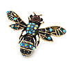 Vintage Inspired Crystal Bee Brooch in Aged Gold Tone - 40mm Across