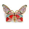Multicoloured Enamel Butterfly Brooch in Gold Tone - 50mm Across