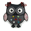 Dark Grey Enamel Owl Brooch/Pendant in Black Tone - 55mm Tall