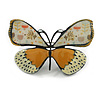 Yellow/Cream Enamel Butterfly Brooch in Black Tone - 65mm Across