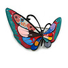 Asymmetric Multicoloured Enamel Butterfly Brooch in Black Tone - 50mm Across