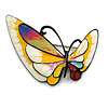 Multicoloured Enamel Asymmetric Butterfly Brooch in Black Tone - 50mm Across