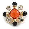 Vintage Style Crystal/ Glass/ Resin Beaded Cross Brooch in Gold Tone (Red/Black/Clear) - 50mm Tall