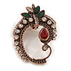 Vintage Inspired Turkish Style C Shape Crystal Flower Brooch/Pendant in Copper Tone in Green/Red/Hematite/Clear - 60mm Tall