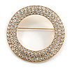 Clear Crystal Open Cut Circle Brooch In Gold Tone Metal - 50mm Diameter