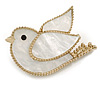 White Acrylic Dove Bird Brooch in Gold Tone - 35mm Across
