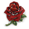Statement Red/Green Crystal Dimentional Rose Brooch/Pendant in Black Tone - 70mm L