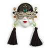 Large Exotic Crystal Enamel Carnival Mask in Gold Tone - 10cm Long