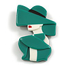 Large Elegant Lady in The Hat Plastic Brooch in Green/Cream - 75mm Tall