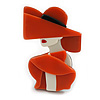 Large Elegant Lady in The Hat Plastic Brooch in Orange/Cream - 75mm Tall