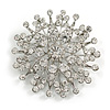 Clear Crystal Snowflake Brooch in Silver Tone - 55mm Across