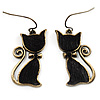 Brass Tone Cat Earrings