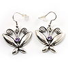 Vintage Silver Tone Butterfly Drop Earrings