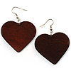Brown Wood Drop Heart Earrings