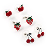 Silver-Tone Fruity Stud Earring Set (Apple, Strawberry & Cherry)
