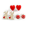 Silver-Tone Heart, Lady Bug & Bunny Stud Earring Set