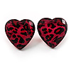 Animal Print Plastic Heart Stud Earrings (Pink&Black)