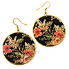 Japanese Style Floral Disk Earrings (Gold&Black)