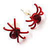 Tiny Red Crystal Spider Stud Earrings