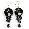 Boho Style Floral Bead Drop Earrings (Silver&Black)