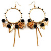 Large Hoop Charm Earrings (Gold Tone)