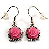 PInk Acrylic Rose Drop Earrings (Burnished Silver Finish)