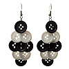 Black & White Plastic Button Drop Earrings (Silver Tone) - 8cm Drop