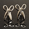 Tiny Scissors Diamante Stud Earrings (Silver Tone)