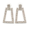 Crystal Geometric Square Hoop Earrings (Silver Tone)