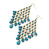 Long Turquoise Coloured Acrylic Bead Chandelier Dangle Earrings (Gold Tone) -13cm Drop