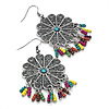 Floral Filigree Beaded Drop Earrings (Antique Silver) - 6cm Drop