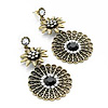 Bronze Tone Filigree Floral Jewelled Drop Earrings - 7cm Drop