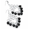 Black Bead Chandelier Earrings (Silver Tone) - 7.5cm Drop