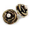 Large Dimensional Rose Stud Earrings (Bronze Tone) - 3cm Diameter