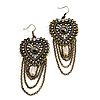 Long Vintage Bead Chain Chandelier Earrings (Bronze Tone) - 9cm Drop