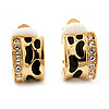 Small C-Shape Diamante Animal Print Clip On Earrings (Gold Tone)