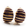 Small C-Shape Stripy Purple Enamel Clip On Earrings (Gold Tone)