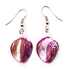 Magenta Shell Bead Drop Earrings (Silver Tone)