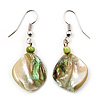Lime Green Shell Bead Drop Earrings (Silver Tone)