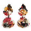 Exquisite Double Flower Acrylic Drop Earrings (Red, Black & Brown) - 6cm Length