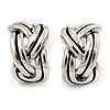 C-Shape 'Plaited' Stud Earrings (Silver Tone)