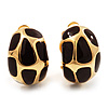 Small C-Shape Brown Enamel Clip On Earrings In Gold Plated Metal - 18mm Length