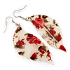 Floral Acrylic 'Leaf' Drop Earrings (White, Red & Green) - 8cm Drop